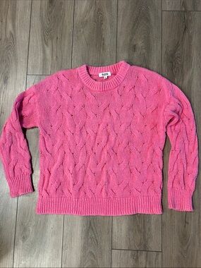 525 America Hot Pink Cable Knit Crewneck Sweater